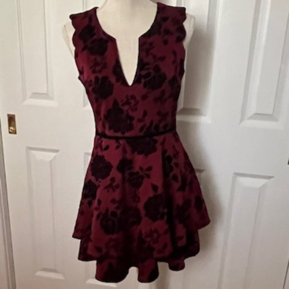 City Studio Floral Velvet Embossed Tiered Dress